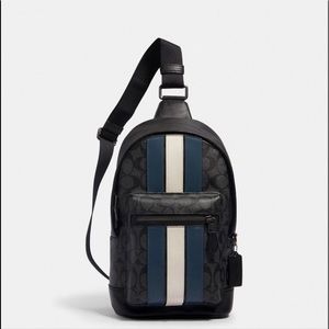 Coach Men’s West Pack In Signature Canvas With Varsity Stripe BR…